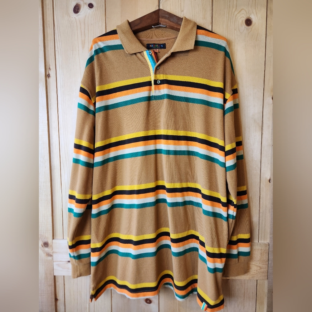 Vintage Member's Property Multi-Stripe Long Sleeve Rugby Polo Shirt